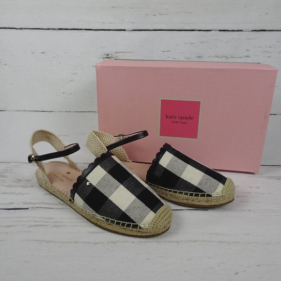 New KATE SPADE Bonnie Espadrille Sandals Sling Back Flats Gingham Casual Size 7 - Picture 5 of 13